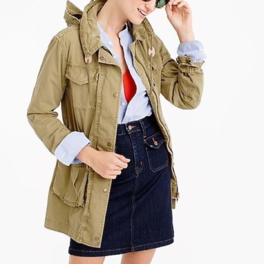 J Crew Fatigue Green Hooded Military Jacket, PXXS